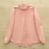 Venta Directa de Fábrica Camisa de Mujer Manga Larga Algodón Puro Cuello Redondo Pequeño Primavera y Otoño Camisa de Mujer Manga Larga Cuello de Muñeca Fresca y Dulce