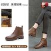 Botas Martin de Cuero Genuino Vintage con Forro Polar para Mujer, Botines Casuales Cortos para Combinar con Todo, Británicas de Tacón Grueso, Otoño e Invierno, Nuevas Botas con Forro Polar al Por Mayor