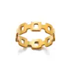 Anillo nuevo de acero inoxidable transfronterizo línea hueca geométrica multicapa chapado en oro de 18 quilates para hombres y mujeres anillo en stock