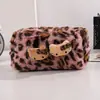 Bonita de Estilo Ins Sexy Imprescindible Estampado de Leopardo Rosa Cuero Negro Bolso Gato Neceser Bolso Grande de Capacidad Nicho