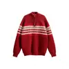 Suéter de Punto Rojo Holgado Retro con Media Cremallera para Hombre 2026 Año del Caballo Old Money Fair Isle Suéter del Año Zodiacal