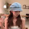 [Minha cabeça não é redonda] Boina retrô denim língua de pato feminina mostra rosto pequeno monte mostra rosto pequeno chapéu de pintor verão
