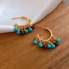 Azul Lago com Incrustação Dourada ~ Brincos de Tarraxa Redondos com Agulha Prateada e Diamante Incrustado Brincos Vintage Toque de Luxo Leve High-End Acessórios de Brinco para Mulheres