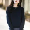 Suéter de punto liso de cuello redondo para mujer, hecho de 100% algodón puro, suave y delicado con la piel, corte holgado, jersey básico de manga larga, perfecto como prenda interior
