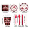 Nuevo Patrón de Cuadros Rojos Tema de Renos Suministros para Fiesta Navideña Vajilla Desechable Juego de Platos de Papel Venta al por Mayor de Fábrica