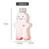Botella de plástico con forma de hombre de jengibre de dibujos animados para té de leche, botella PET para llevar, jugo, botella de té de leche, botella desechable para bebidas de jugo