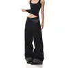 Pantalones cargo de estilo retro americano con dobladillo enrollado, lunares, color negro, para hombre y mujer, diseño versátil de pierna ancha holgada, pantalones casuales