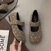 Zapatos de Mujer Mary Jane de un Solo Color 2026 Nuevos de Lunares Puntiagudos Cuadrados Hebilla Única Gamuza Suela Suave Corte Bajo Fondo Plano Retro Versátiles