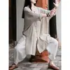 Camisa Retro de Lino para Mujer 2025 Holgada de Longitud Media Manga Larga Top de Tai Chi Falda Camisa de Algodón y Lino