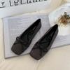 0752-2 Zapatos Franceses de Punta Cuadrada de Suela Blanda de Gamuza con Lazo Zapatos Planos Slip-On Talla Grande Plus Ancho para Mujer