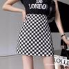 Falda a cuadros de tablero de ajedrez 2024 Falda para cubrir el vientre para mujer Verano talla grande Chic Sabor Hong Kong Cintura alta Adelgazante Falda línea A