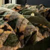 Conjunto Quatro Peças de Inverno Coelho Veludo Retro Quente Leite Veludo Espessado Colcha Cobertor de Edredom Veludo Dupla Face Roupa de Cama