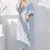 Estilo Nuevo 2026 Estilo Nacional Bata de Noche para Mujer, Verano Elegante y de Alta Gama Algodón Seda Ropa de Dormir, Nuevo Estilo Chino Vestido Largo de Algodón Seda para Vacaciones en la Costa