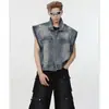 Chaleco Vaquero Corto Desgastado Vintage Estilo Americano High Street para Hombre, Chaqueta sin Mangas Moderna para Primavera y Verano