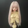 Peluca BJD de fábrica con toma real para bebé con flequillo ordenado multicolor de seda suave opcional, cabello largo y liso, conjunto de cabello de muñeca de 346 puntos