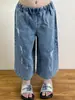 Estilo Novo de Verão 2025 Roupas Infantis Coreanas Moda Feminina Regata Elegante de Comprimento Médio Sem Mangas com Fendas e Jeans Desgastado