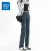 Jeans Reta Edição Estreita Forrado com Fleece Cinza Preto Feminino Outono e Inverno Explosões Cintura Alta Tall Stretch Calças Tubo Fumaça