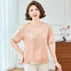Top de Manga Corta de Seda de Hielo de Verano para Mamá 2026 Blusa Elegante para Mujeres Mayores de 50 Camiseta para Mujeres