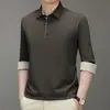 2025 Nova Camisa Polo Masculina Manga Longa Tendência para Homens Jovens e de Meia-Idade, Camiseta Básica Casual Masculina