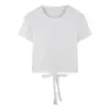 Camiseta de Manga Curta para Mulheres, Novo Estilo Verão 2026, Design Costas Abertas com Laço para Menina Ousada, Cropped Tendência