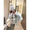 Chaqueta de algodón con patchwork y cuello retorcido, estilo suave, coreana y japonesa, para mujer, cálida y gruesa, adecuada para figuras petites, con un aire estiloso