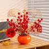Novo Estilo Chinês Fruta Vermelha Fruta da Sorte Em Vaso Caqui Arranjo de Flores Ruyi Flor Artificial Decoração Fruta Simulada Flor Simulada Planta em Vaso