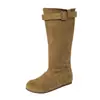 Botas de cano alto da moda com fivela de cinto, plissadas e empilhadas, de sola reta, que aumentam a altura, botas de moda de cano alto para mulheres