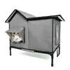 Casa Impermeable para Gatos de Exterior, Casa Impermeable Desmontable y Elevada para Gatos Callejeros, Refugio Plegable de Invierno para Mascotas Callejeras