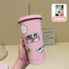 Taza de Sorbeto de Dibujos Animados Linda, Vaso de Acero Inoxidable para Agua Fría, Vaso Mate para Hielo, Taza de Café Térmica para Estudiantes Chicas