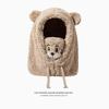 Chapéu Máscara de Urso Plush Fofo para Outono e Inverno Chapéu de Tricô Feminino Desenho Animado Versátil Cachecol Quente à Prova de Vento Headwear para Adultos