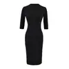 Vestido Tricô Gola Meia-Alta Estilo Puro Desejo, Manga Média, Canelado Bodycon, Nova Moda Primavera, Slim-Fit Básico, Comprimento Médio