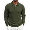 Camisa Polo Casual de Punto Trenzado Jacquard para Hombre de Manga Larga con Rayas Verticales y Cuello Camisero, Primavera y Otoño, Disponible para Venta Transfronteriza