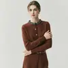 Cárdigan de punto de cachemira para mujer con cuello redondo y adornos de pedrería, una prenda exterior suave y cómoda de manga larga para otoño e invierno