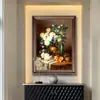 Pintura a Óleo Texturizada para Sala de Estar, Arte de Figura e Floral Estilo Americano, Pintura Decorativa para Sala de Jantar, Grande Mural de Estilo Europeu de Luxo Leve, Vintage