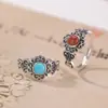 Anel Redondo Yilu Prata S925 Prata Esterlina Ágata Vermelha do Sul Turquesa Ruyi Auspicioso Retrô Antigo Personalizado