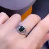 Anillo de Plata Esterlina S925 Turmalina Natural Moda Elegante Diseño Nicho Anillo Rectangular 5*7mm Venta al por Mayor