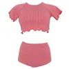 Traje de baño Bikini Sexy Caliente Coreano Transfronterizo con Forma de Oreja Mangas Cortas Dividido Cintura Alta Triángulo para Mujer