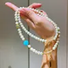 Colar Corrente para Suéter de Pérolas Naturais de Água Doce e Citrino de Alta Qualidade 5-6mm com Múltiplos Estilos de Uso