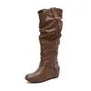 Botas de tacón alto para mujer estilo europeo y americano con hebilla de cinturón y punta redonda, con aumento interno de altura, disponibles para dropshipping en AliExpress