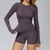 Mingda Blusa Esportiva de Manga Longa para Emagrecimento Amiga da Pele Justa Gola Redonda Roupa de Fitness Roupa Externa Treinamento de Pilates Roupas de Yoga
