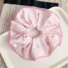 Scrunchie de Renda com Laço Xadrez Estilo Coreano para Mulheres, Elástico Grande de Alta Qualidade para Rabo de Cavalo, Acessório de Cabelo Elástico Franzido