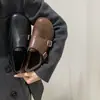 Mocassins com Forro de Lã para Mulheres, Estilo Retrô Francês Britânico para Outono e Inverno, Slip-On de Algodão com Corte Profundo, Sapatos Pequenos de Couro para Outono e Inverno