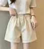 Shorts de color liso estilo americano para mujer, verano fino estilo nuevo, algodón lavado, corte holgado, adelgazante, pierna ancha, línea A, shorts cortos casuales