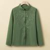 Camisa retro de disparo real para personas de mediana edad y mayores, camisa con cuello bordado de industria pesada para mujer, top cárdigan 2025 primavera y otoño para mujer