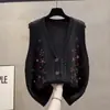 Chaleco de punto con cuello de cárdigan bordado para mujer, nuevo estilo primavera y otoño, prenda exterior holgada, chaleco de punto de moda