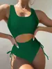 2026 Nuevo Modelo Aliexpress Traje de Baño Bikini de una Pieza Ajustado Estilo Europeo y Americano Color Sólido de Cintura Alta Sexy Traje de Baño para Playa para Mujeres