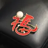 Broche de Bendición del Año del Caballo, Broche de Carácter Chino de Bendición Instantánea, Broche de Perla Natural con Gota de Aceite Rojo Incrustado con Diamantes de Alta Gama