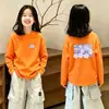Camiseta Estampada de Manga Longa para Meninas 2026 Nova Coleção Primavera/Outono Top Cartoon Infantil para Crianças Médias/Maiores Base de Algodão Puro Tendência