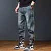 2026 Nuevos Jeans Negros para Hombre, Marca de Moda, Corte Holgado, Tallas Grandes, Pantalones con Dobladillo, Pantalones para Hombre Estilo Retro Americano