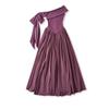 Vestido de Color Sólido Estilo Francés Hombros Descubiertos para Mujer con Tirantes Diagonales, Corte Ajustado, Fruncido, Dobladillo Amplio, Vestido Largo para Mujeres Altas